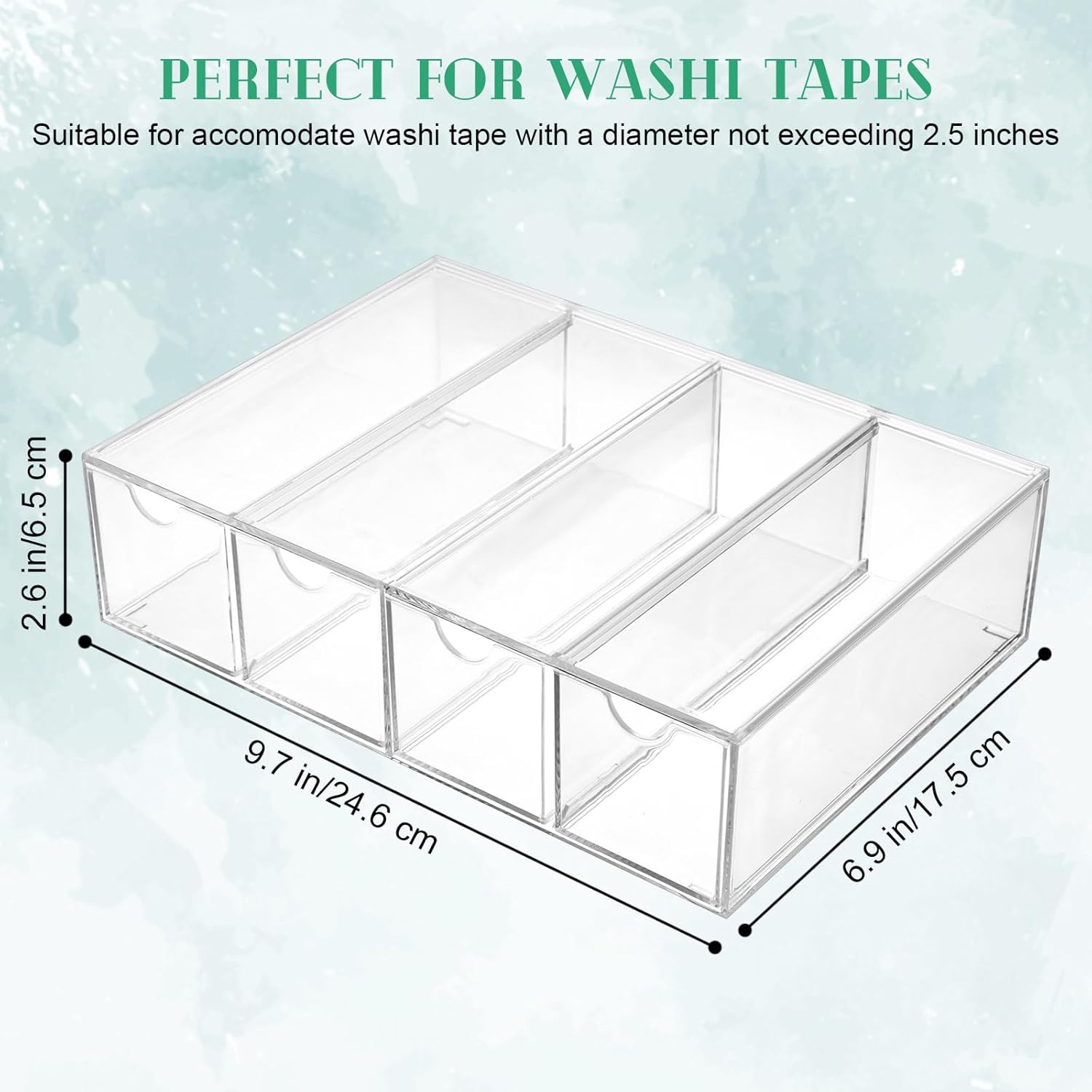 Chunful 3 Pack Acrylic Washi Tape Organizer, Clear Washi Tape Storage Holder with 4 Sliding Drawers, Desk Accessories Display Caddy Craft Box for Scrapbooking Art Craft Supplies