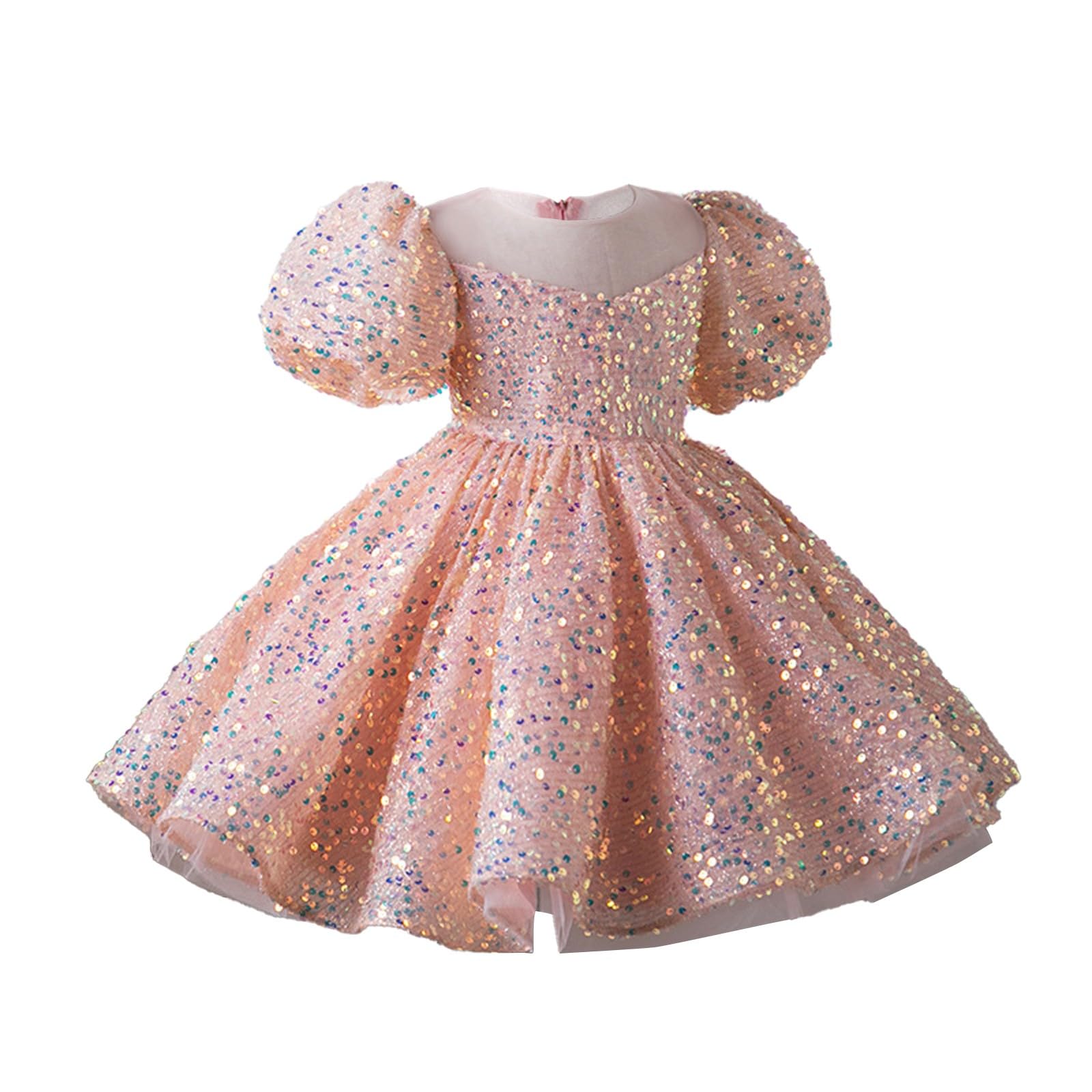 Kleid Mädchen Festlich Sommer Puff Kurzarm Pailletten Rüschen Prinzessin Kleider Kinder A-Linie Abschlusskleid Geburtstag Abendkleider Sommerkleid Hochzeit Blumenmädchenkleider