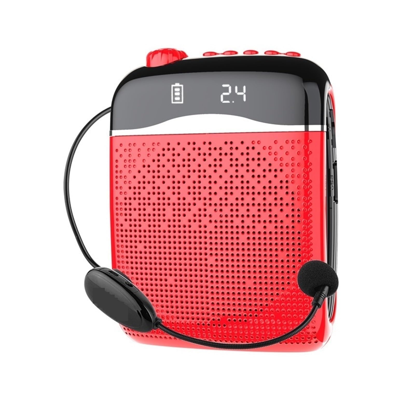 Amplificatore vocale da 20 W Microfono wireless cablato/2.4G Altoparlante 5.0 Guida turistica for insegnanti Radio FM portatile Megafono per l'Insegnamento(Black-2.4G Wireless)