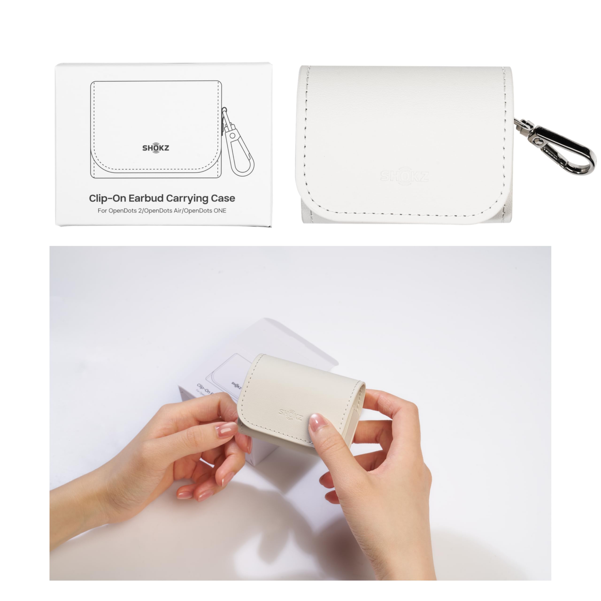 Shokz Pendientes universales para Accesorios de Auriculares OpenDots 2 – Diseño de nácar, Estuche para Auriculares con Clip para OpenDots 2 – Blanco