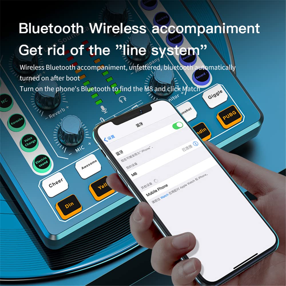 Scheda Audio Mini Mixer Bluetooth, Scheda Audio dal Vivo con Vari Effetti sonori, Scheda Audio per Cambio Voce in Streaming Live per la Registrazione di Musica, Trasmissione di Canto, Nero