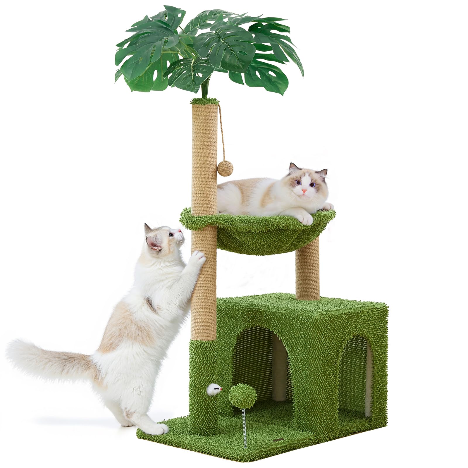Tour de chat de 101 cm avec poteau à gratter en sisal et lit douillet pour chaton