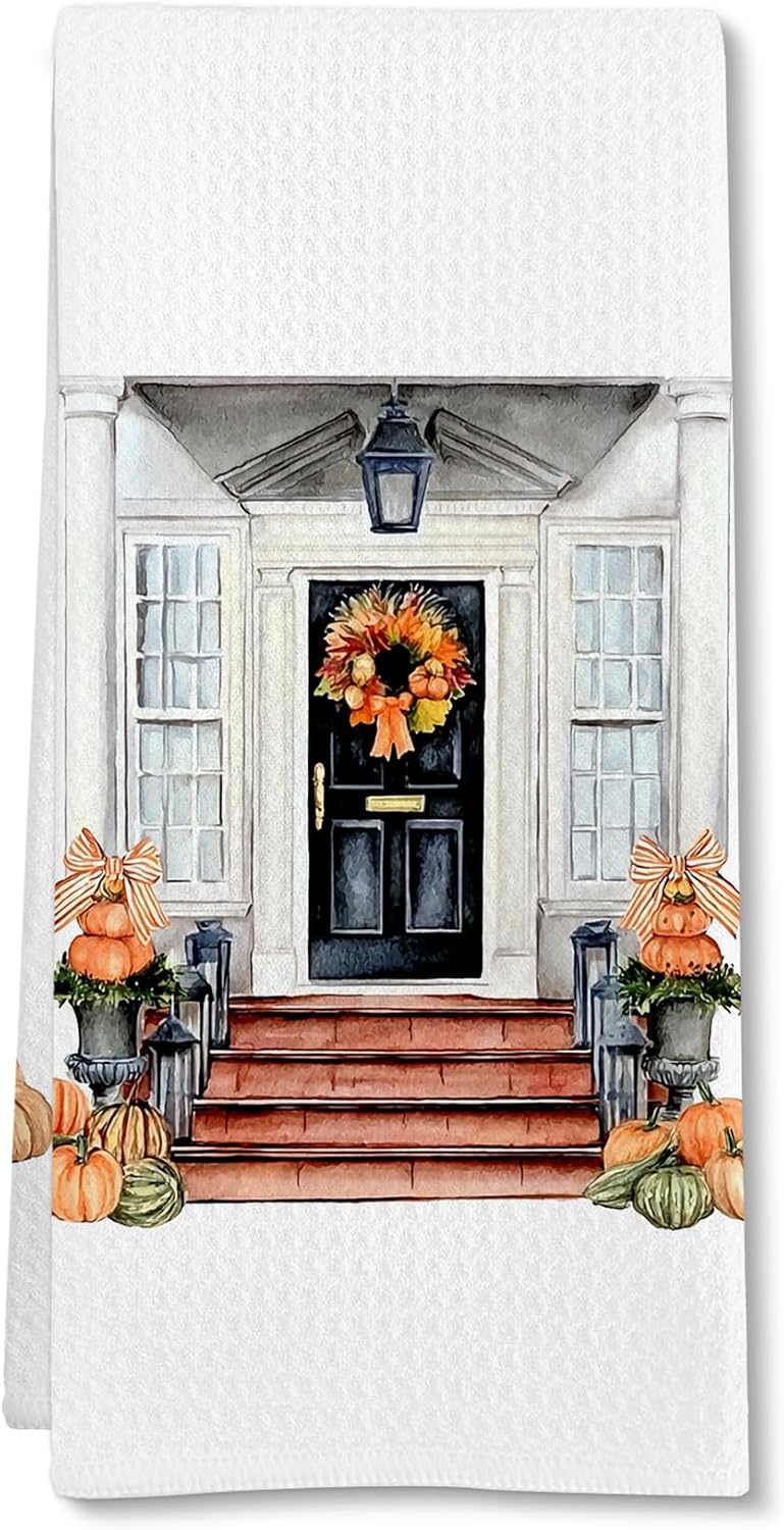 Blue Pumpkin Chinoiserie Kitchen Towels, Fall Bow Pumpkin Hand Towel