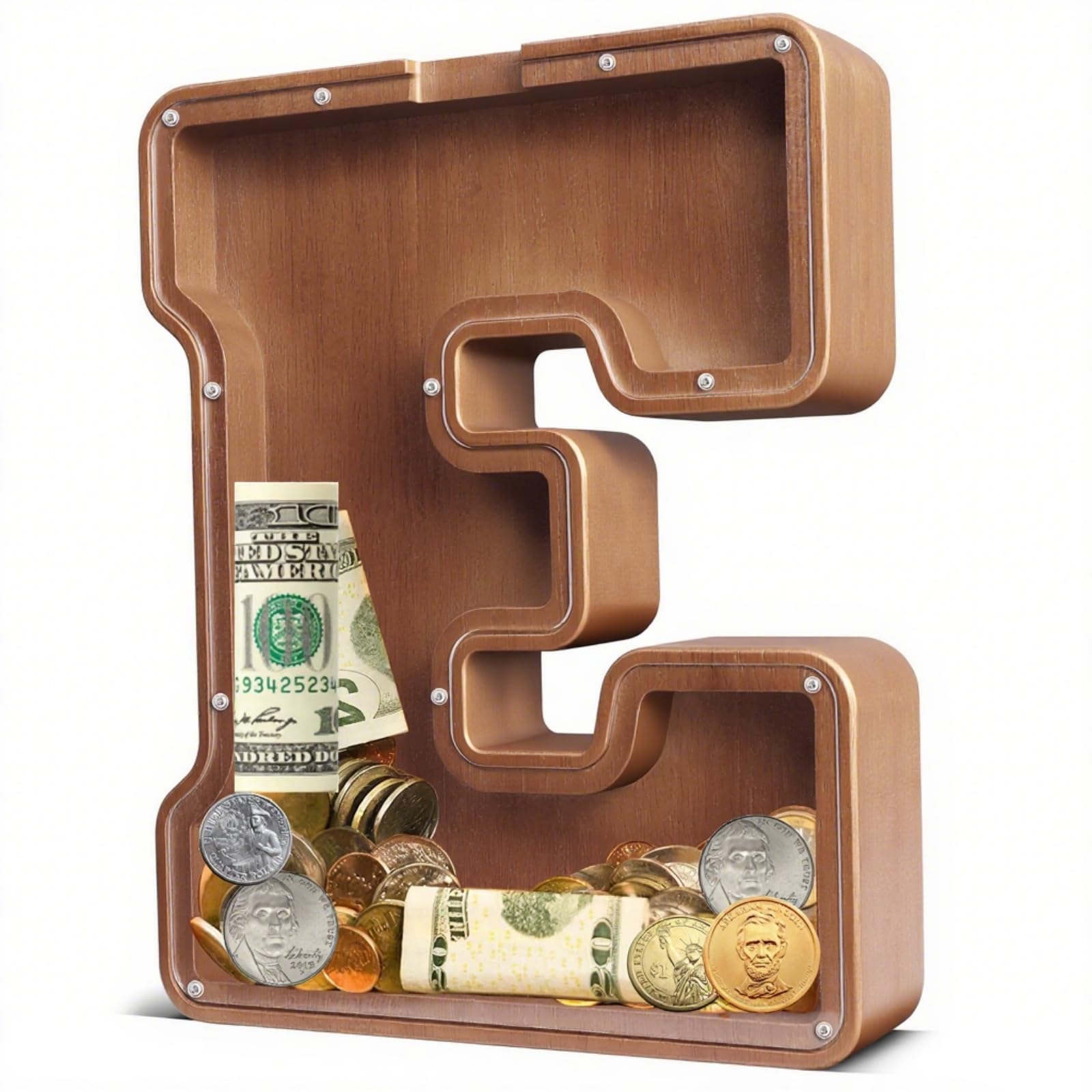 UBeesize 12in Extra Large Wooden Piggy Bank,Letter Piggy Bank for Boys Girls,Money Coin Bank for Kids,Christmas,Birthday,Children“s Gift and Home