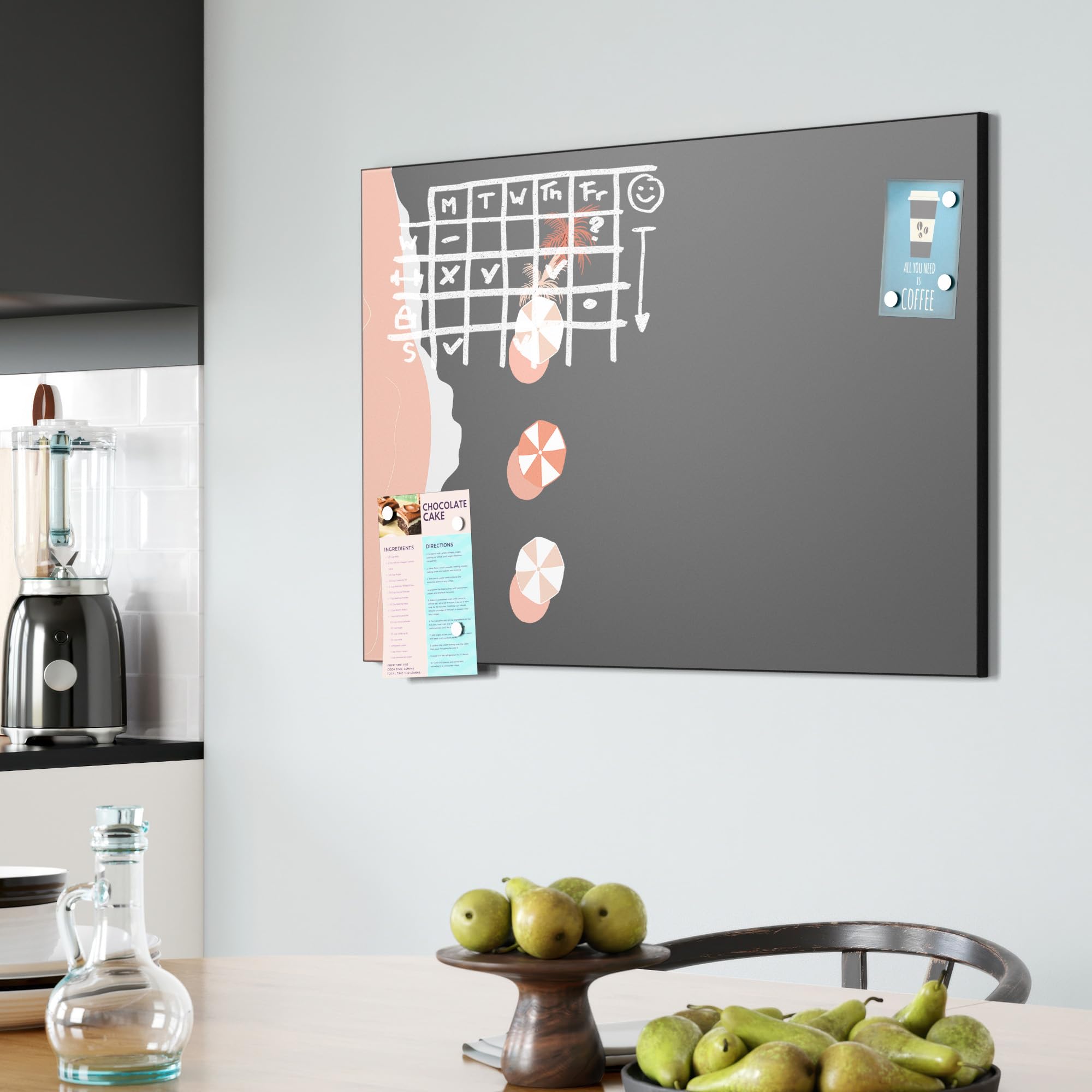DEQORI Magnetische Kreidetafel mit UV-Druck | Motiv Küstenruhe in Rosa | Design rechteckig 90x60 cm | Kreide Metalltafel beschreibbar – Wanddeko für Küche, Flur, Kinderzimmer & Büro