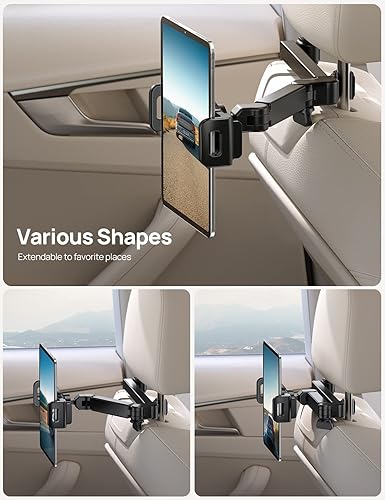 Miniatura 3 de Aomiker Soporte para iPad reposacabezas de automóvil  Brazo elástico Soporte ajustable para tablet 2025 para asiento trasero del automóvil,