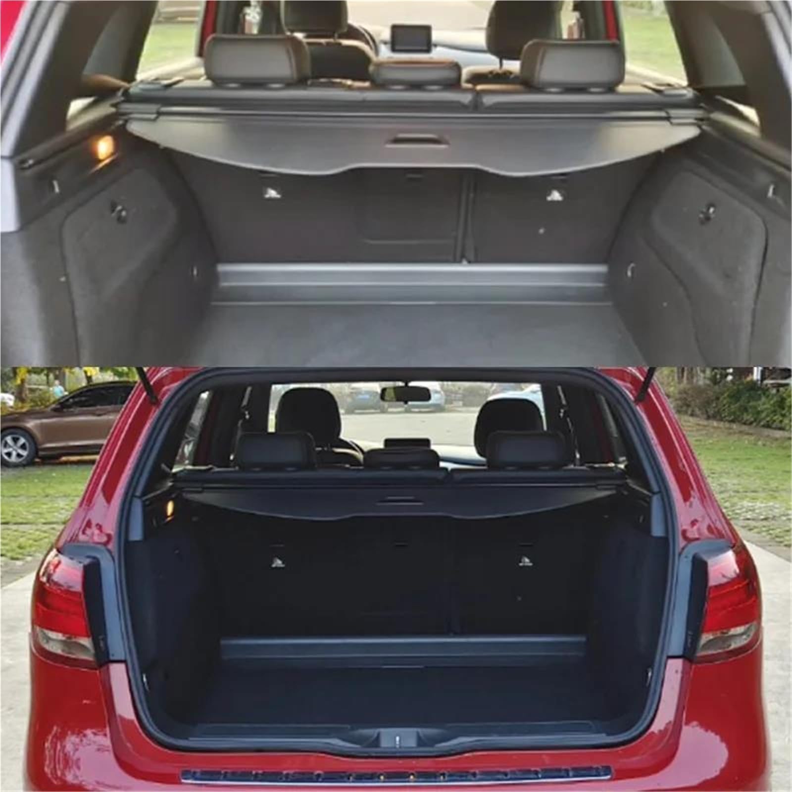 Plage Arrière pour Mercedes pour Benz W246 B180 B200 2012-2019 Classe B Couverture De Chargement De Voiture Coffre Support Arrière(Look de Carbone)