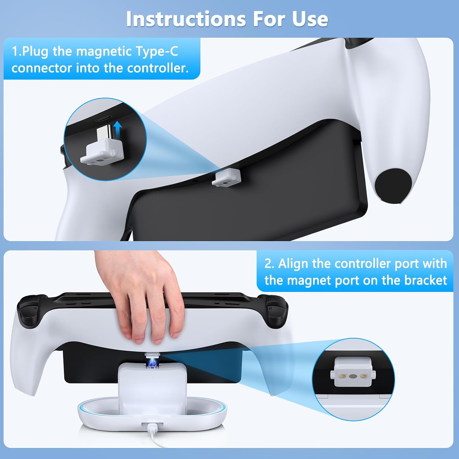 Charger Station for PlayStation Portal- Case Friendly, Charging Dock with Color Light Charger Stand & USB Type C Cable, Magnetic Type C Port for PS5 Ps Portal Charging with Case on (White)