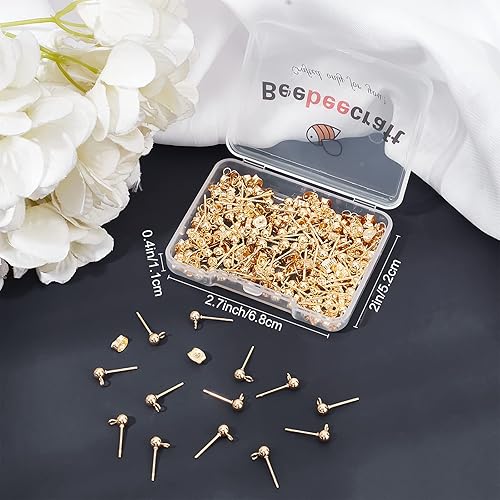Miniatura 7 de Beebeecraft 100 aretes chapados en oro de 24 quilates con bucle de bola, con 100 aretes de mariposa en la parte trasera para hacer aretes colgantes