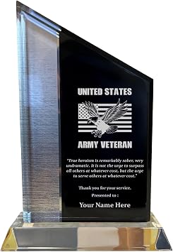 Military Awards Army Service with Inspirational Quote Acrylic Trophy | EliteAwards, Engraved Freestanding Solid Acrylic, Black and Silver Series, Custom Awards, Military Appreciation, Veterans Day
