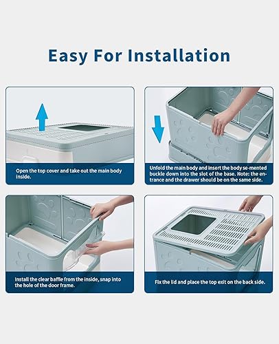 Miniatura 6 de Medario Caja de arena para gatos con alfombrilla de arena para gatos extragrande y cuchara, caja de arena plegable grande con tapa, entrada frontal