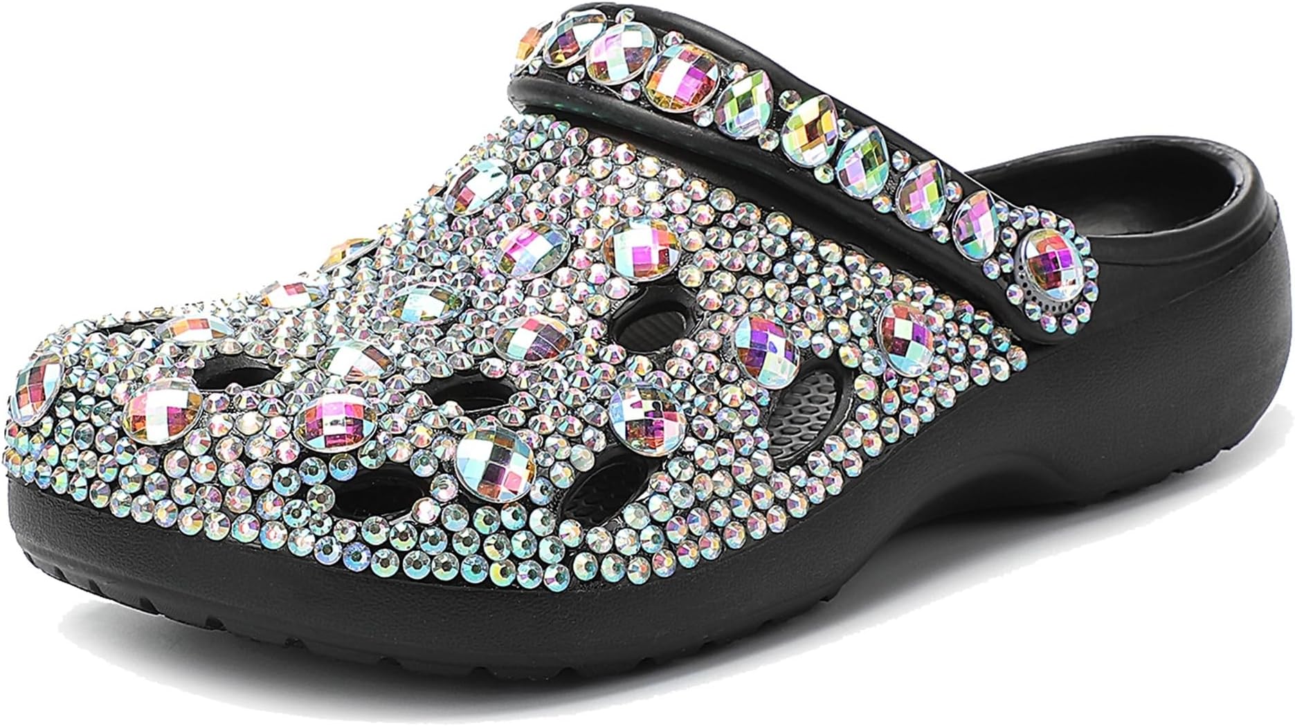 Hanfike Womens Casual Fashion Slide Mules with Rhinestone Closed Toe Comfort Flats A1800 Multicolor US 9