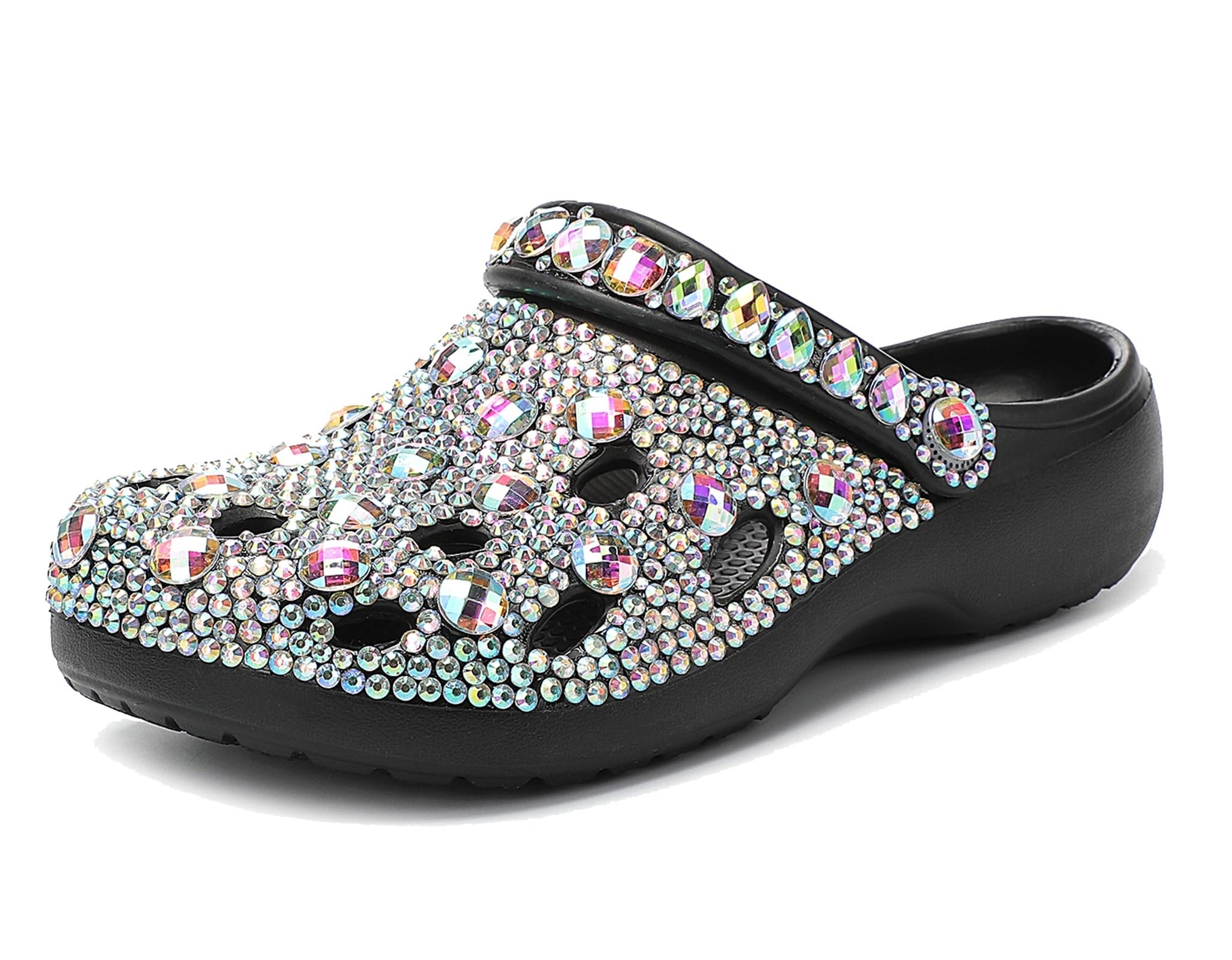 Hanfike Womens Casual Fashion Slide Mules with Rhinestone Closed Toe Comfort Flats