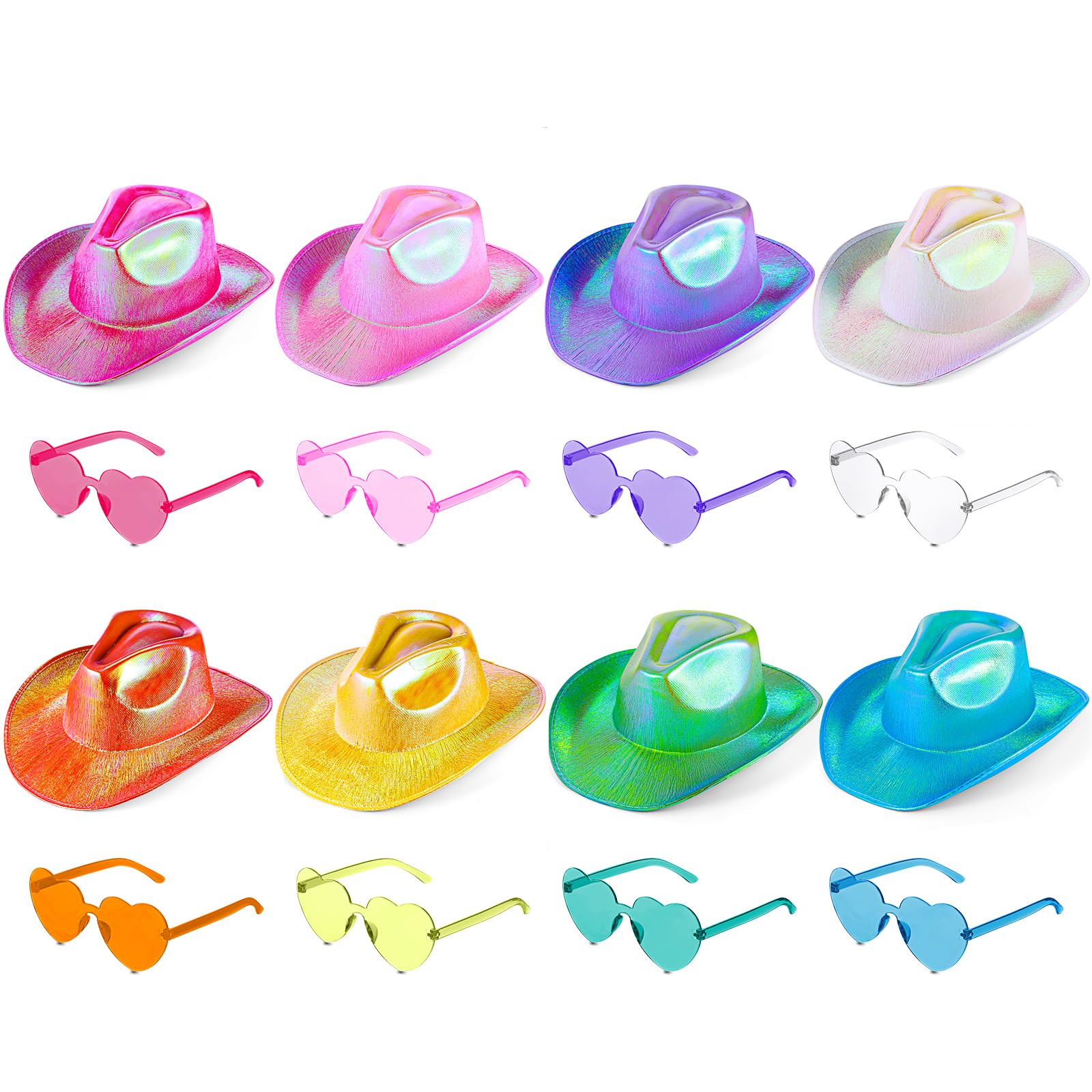 Xtinmee Space Cowgirl Hat Holographic Heart Sunglasses Set for Women