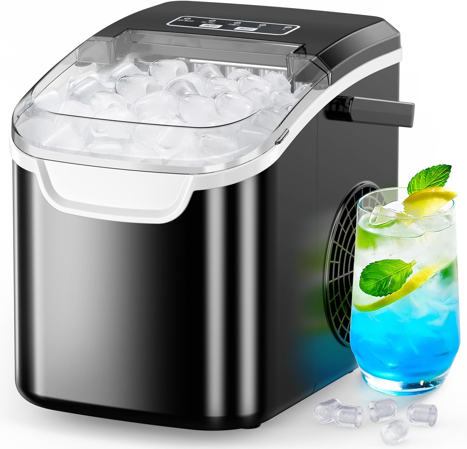 COWSAR Ice Maker Countertop, Portable Ice Machine with Self-Cleaning, 26.5 lbs/24Hrs, 8 Ice Cubes in 6 Mins, Ice Basket and Scoop, Ideal for Home, Kitchen, Bar, Camping