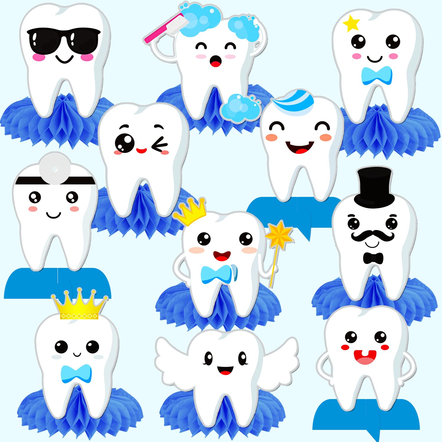 CANDY CHEF 12Pcs Tooth Honeycomb Centerpieces First Tooth Party Decorations Teeth Party Table Centerpieces Tooth Party Table Decor for Dental Party Baby Shower Supplies