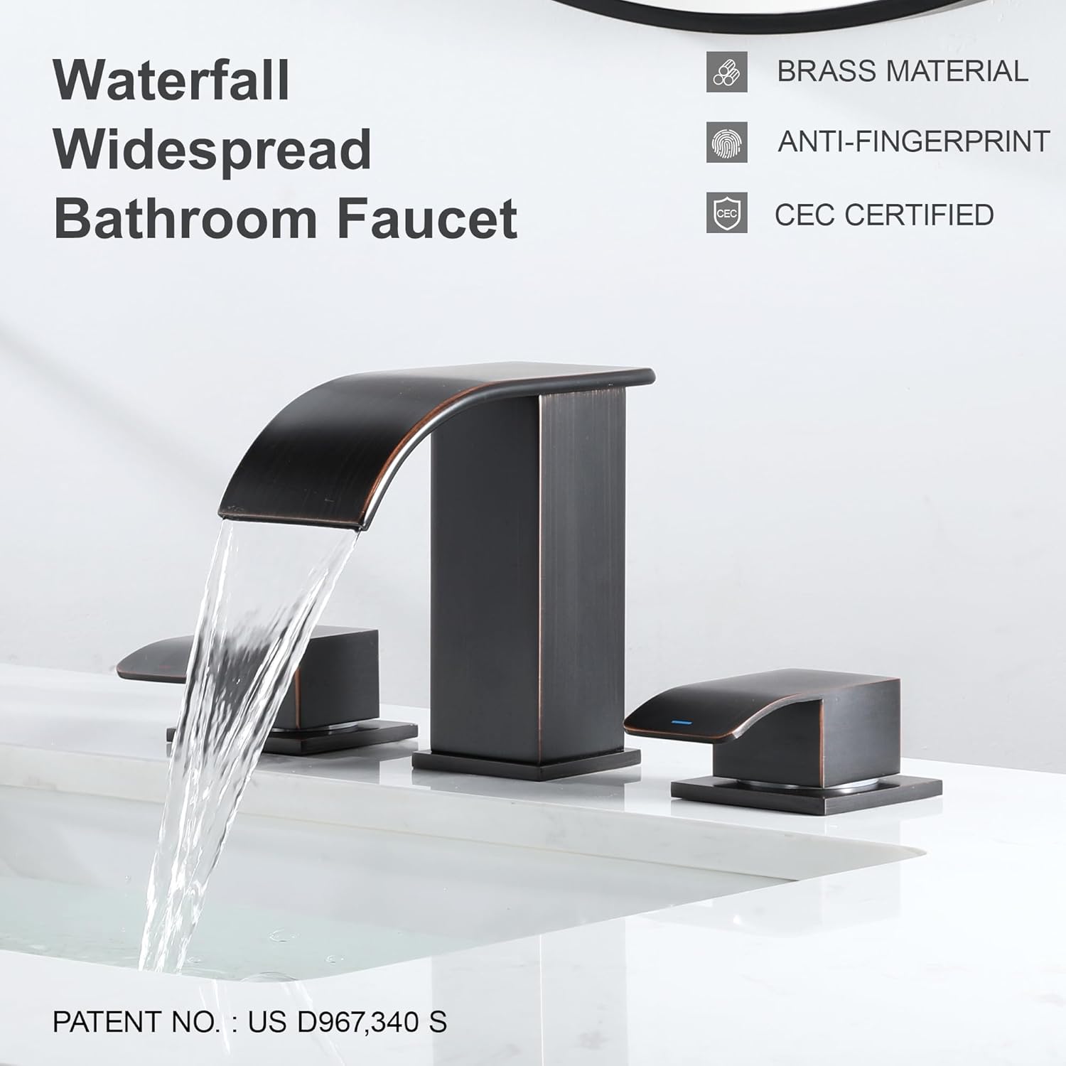 GAGALIFE 8 Inch Waterfall Bathroom Faucets 3 Hole - Oil Rubbed Bronze Widespread Bathroom Faucet with Drain, Two Handles Bathroom Sink Faucet, Patent No. : US D967,340 S