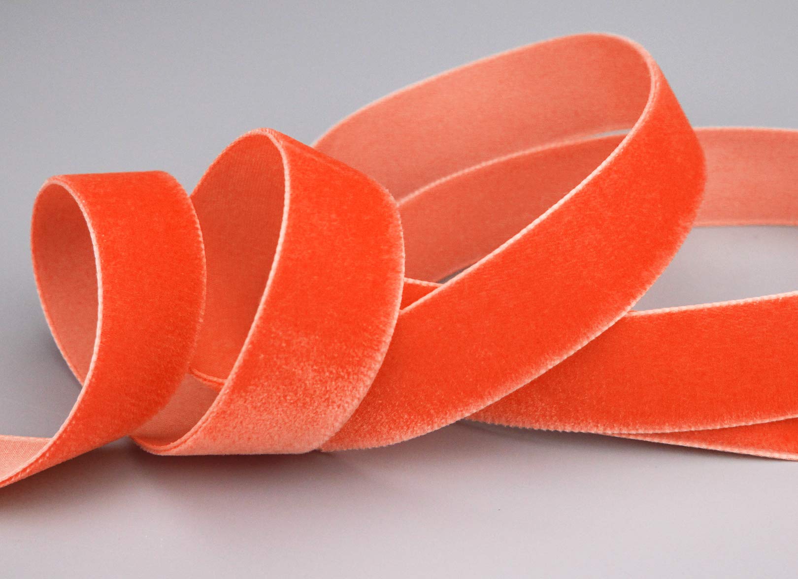 finemark Velvet Ribbon Carrot Orange (601 Capucine) 1 m x 22 mm, Sold by the Metre, Decorative Ribbon, Bright Orange Velour, One Side Velvet, Fixed Edge for Sewing, Decorating