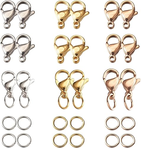 Vista 133 de Pandahall - 100 cierres de pinza de langosta de acero inoxidable, joyería de oro real de 24 quilates, cierre de langosta de 2 colores, cierre