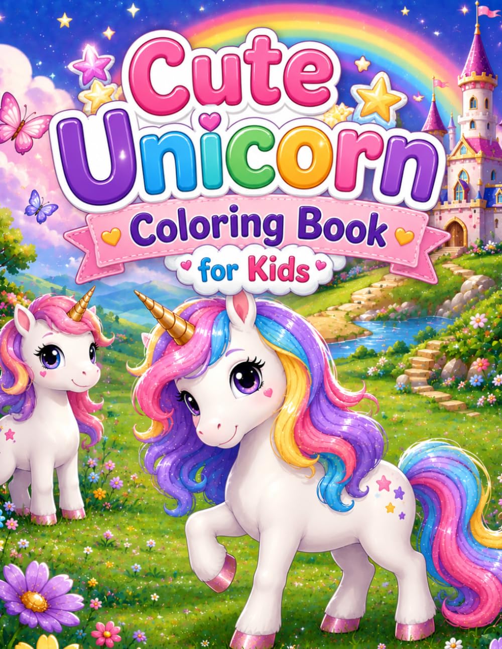 Cute Unicorn Coloring Book for Kids Ages 3-8: 74 Magical Unicorn Coloring Fun for Toddlers & Preschoolers