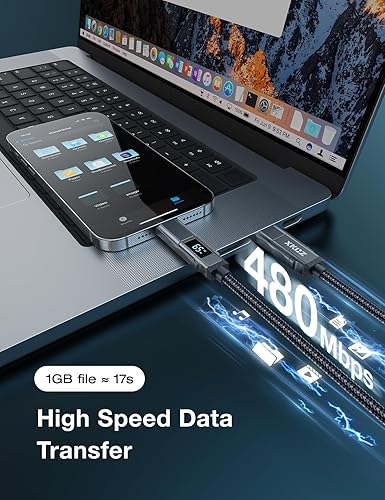 Miniatura 6 de Cable USB C 4 en 1 con pantalla de potencia, cable de carga múltiple trenzado de nailon redondo de 65 W con sincronización de datos, cable de carga