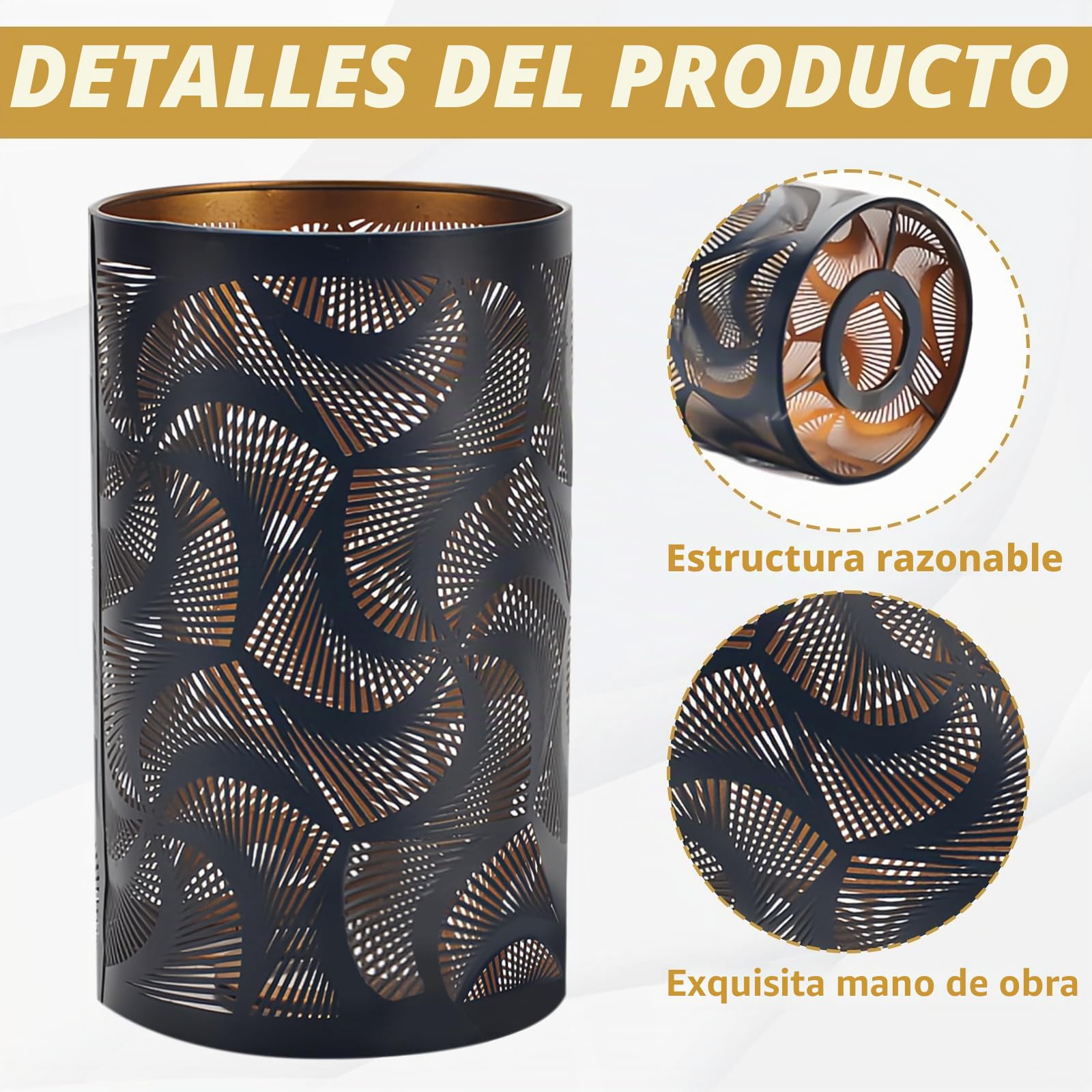 Pantalla de lámpara de metal E27, color negro, 12 x 12 x 20 cm, cilíndrica, tallada, grabada con láser, montaje con tornillo, para lámparas de mesa
