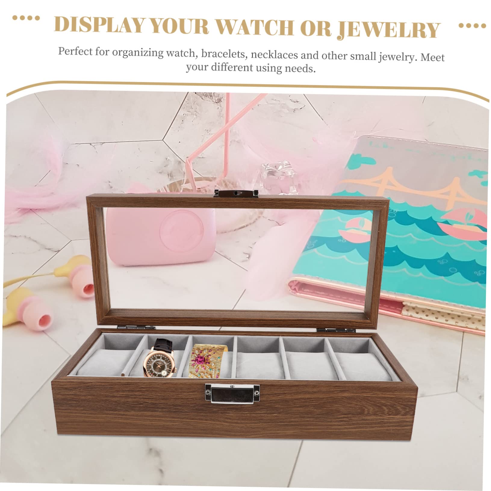 Beaupretty Scatola per Orologi in Legno 6 Scomparti, Organizer Delicato per Esposizione e Protezione, per Negozio di Gioielli e Collezione Personale