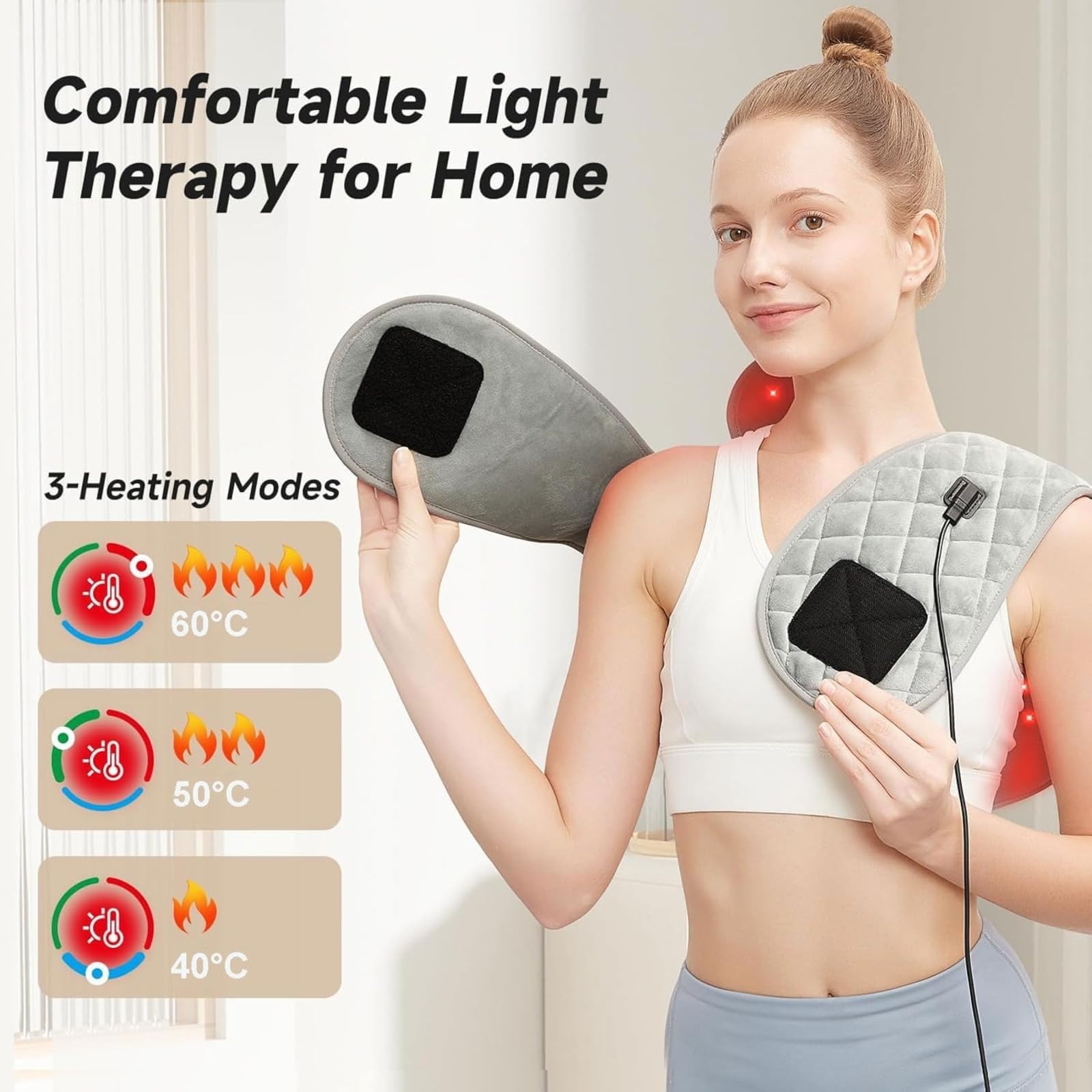 Dispositivo de terapia de luz infrarroja, almohadilla para aliviar el dolor de cuello, hombros y espalda, 3 modos de calefacción, con control remoto, recuperación muscular portátil en el hogar, mejora