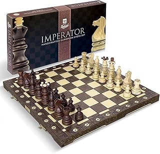 Wegiel Imperator 21-Inch Luxury Wooden Chess Set for Adults and Kids - Handcrafted from Premium Beech and Birch Wood - Unique Folding Design with Chess Piece Storage, Brown,Imperator - Brown