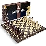 Wegiel Imperator 21-Inch Luxury Wooden Chess Set for Adults and Kids - Handcrafted from Premium Beech and Birch Wood - Unique Folding Design with Chess Piece Storage, Brown,Imperator - Brown
