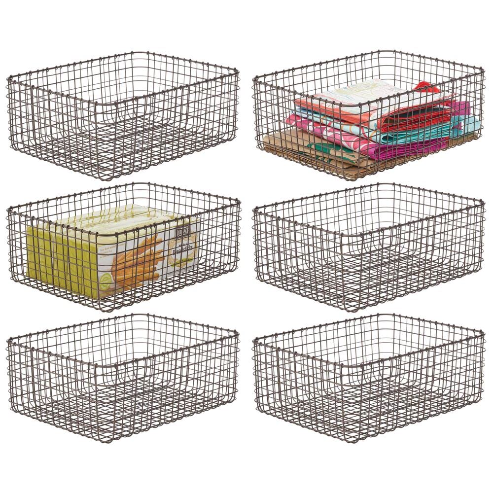 mDesign 6er-Set Allzweckkorb aus Metall – Aufbewahrungskorb für Küche, Vorratskammer etc. – kompakter und universeller Drahtkorb – bronzefarben