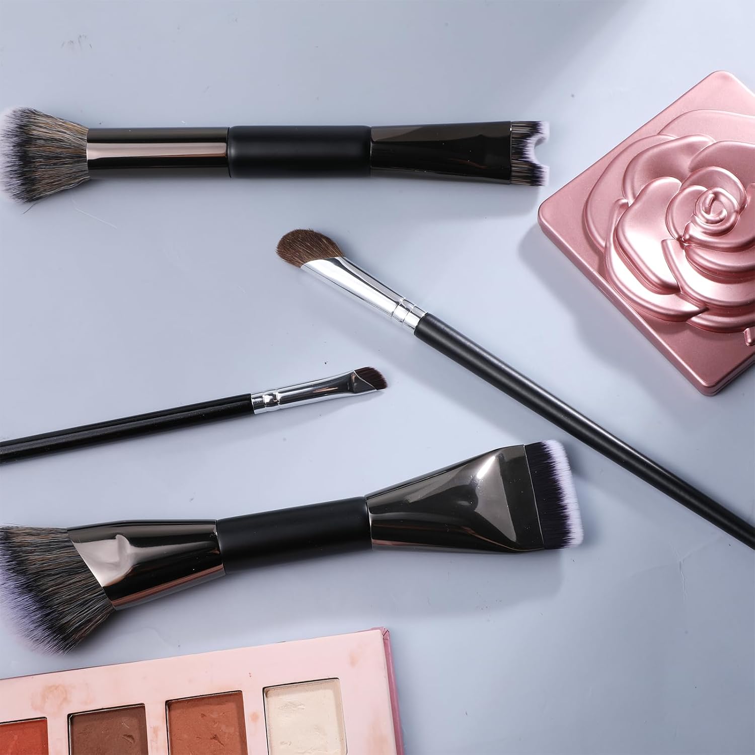4 Pcs Nose Contour Brush Set, 2-In-1 Dual-End U-Shaped Fluffy Brush Sculpting Defining Angled Brushes for Foundation, Cream, Powder, Blush Highlighting, Premium Synthetic Fiber Makeup Tools