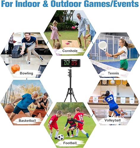 Vista 12 de Samshow LED Electronic Scoreboard Digital Score Keeper with Remote & Tripod, Basketball Scoreboard with Shot Clock & Timer & 12/24h Real Time for