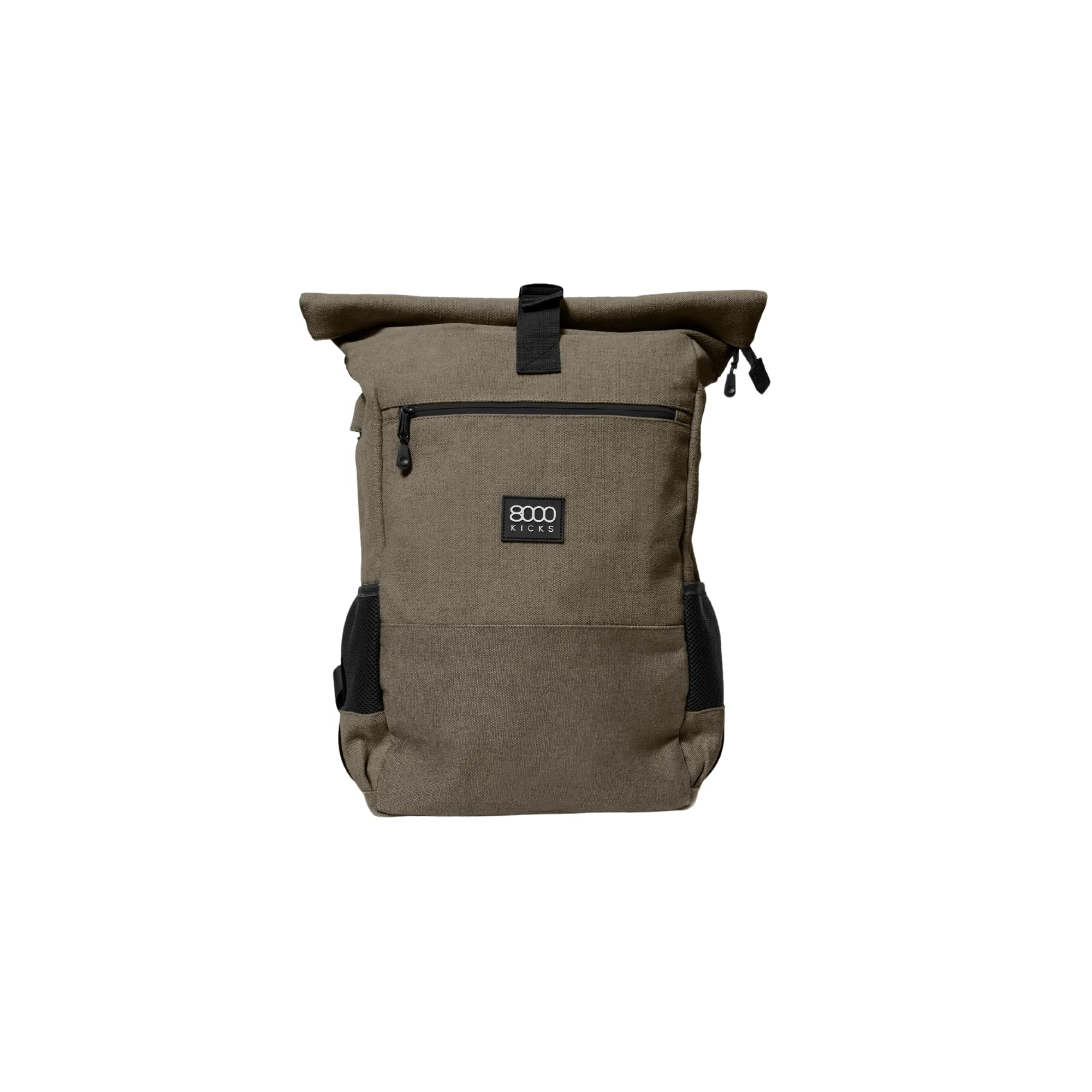 8000Kicks Everyday Hemp Backpack | Rolltop Backpack with Expandable Top Part | Lightweight and Water Resistant | With Anti-Theft Pocket and Spacious Interior, dark green, 30 Liter