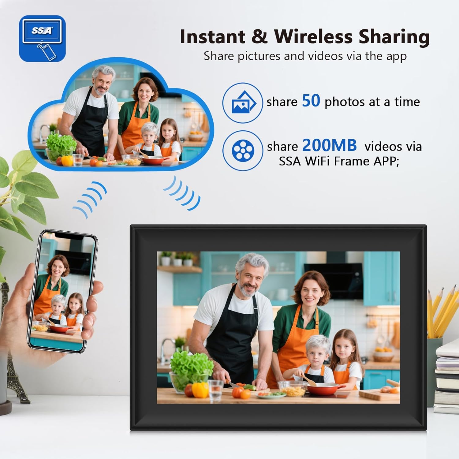 SSAWiFiFRAME Digital Picture Frame 10.1 inch Photo Frame, 32GB HD IPS Touchscreen, 50 Photos /200MB Video Sharing via Free APP Expandable Storage via USB or SD Card (up to 64GB),Birthdays, Christmas - Image 4