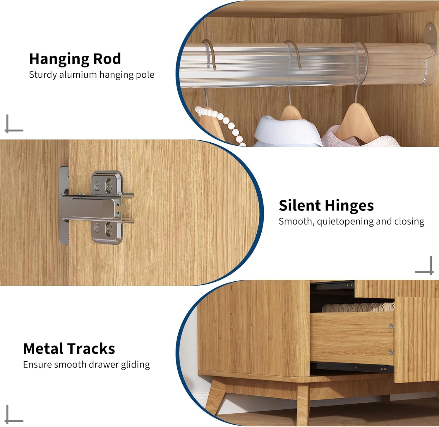 Garvee 71" Armoire Wardrobe Closet, Modern Wooden Bedroom Armoire with 2 Drawers & 2 Doors and Adjustable Shelves，Clothing Storage Cabinet with Aluminum Hanging Rod, Locker