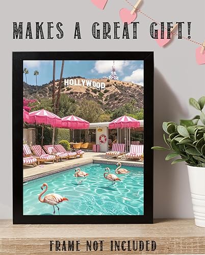 Miniatura 4 de Pink Flamingo Inn Hollywood - Póster sin marco de 11 x 14 pulgadas, arte de pared retro glamoroso de mediados de siglo, estilo California Dreamin'