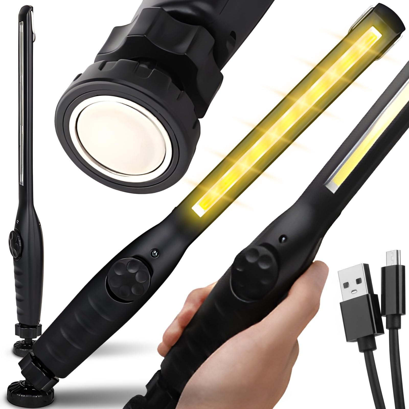 Torcia Magnetica Ricaricabile LED - Super Luminosa Con Piede Magnetico IPX4