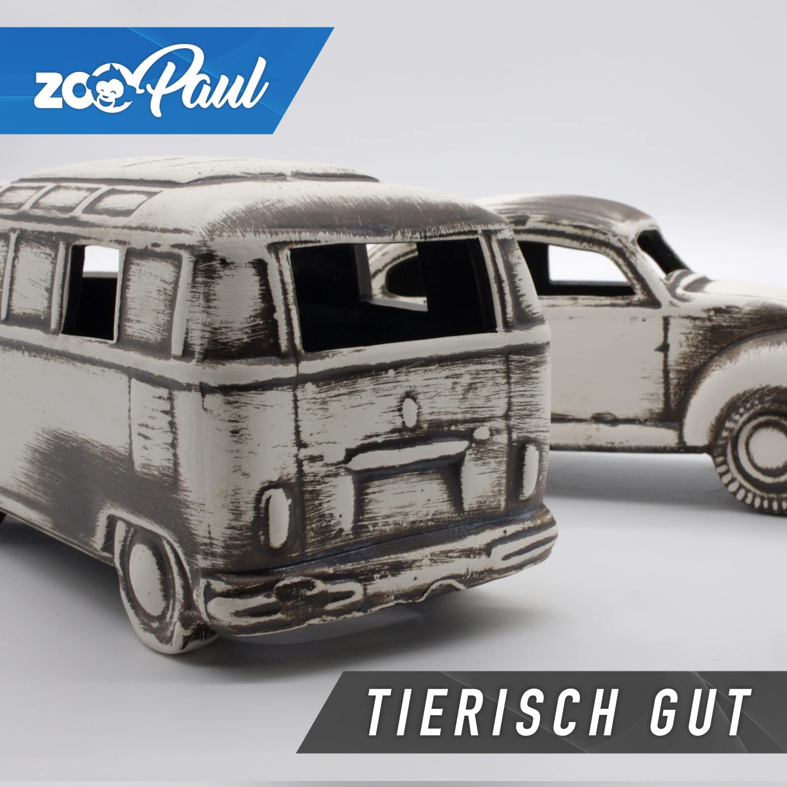 ZooPaul 2er Keramik Deko Set Aquarium und Samba Bus Retro Oldtimer Camper Alte Autos Sammler