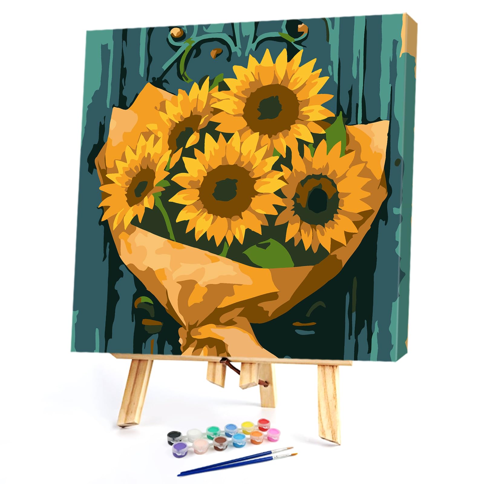 Poetrydraw Sunflower Diy Paint By Numbers Kit On Canvas 20X20cm With Frame Paint By Numbers Kits Drawing Paintwork For Beginners Adults Gift Home Wall Decor (Sunflower)