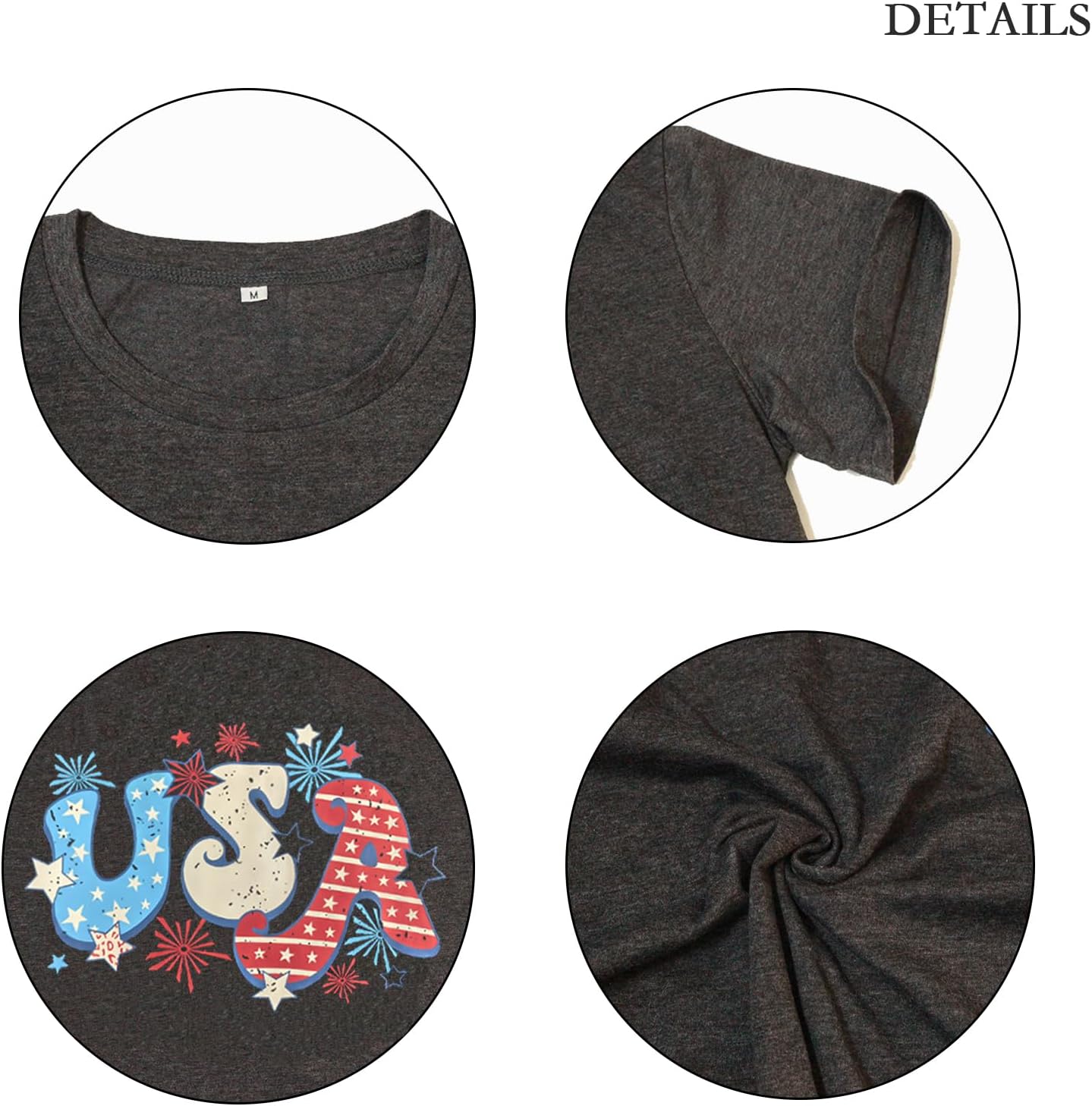 American Flag USA Shirts Women USA Patriotic T-Shirt 4th of July Casual Short Sleeve Tee Tops - Image 5