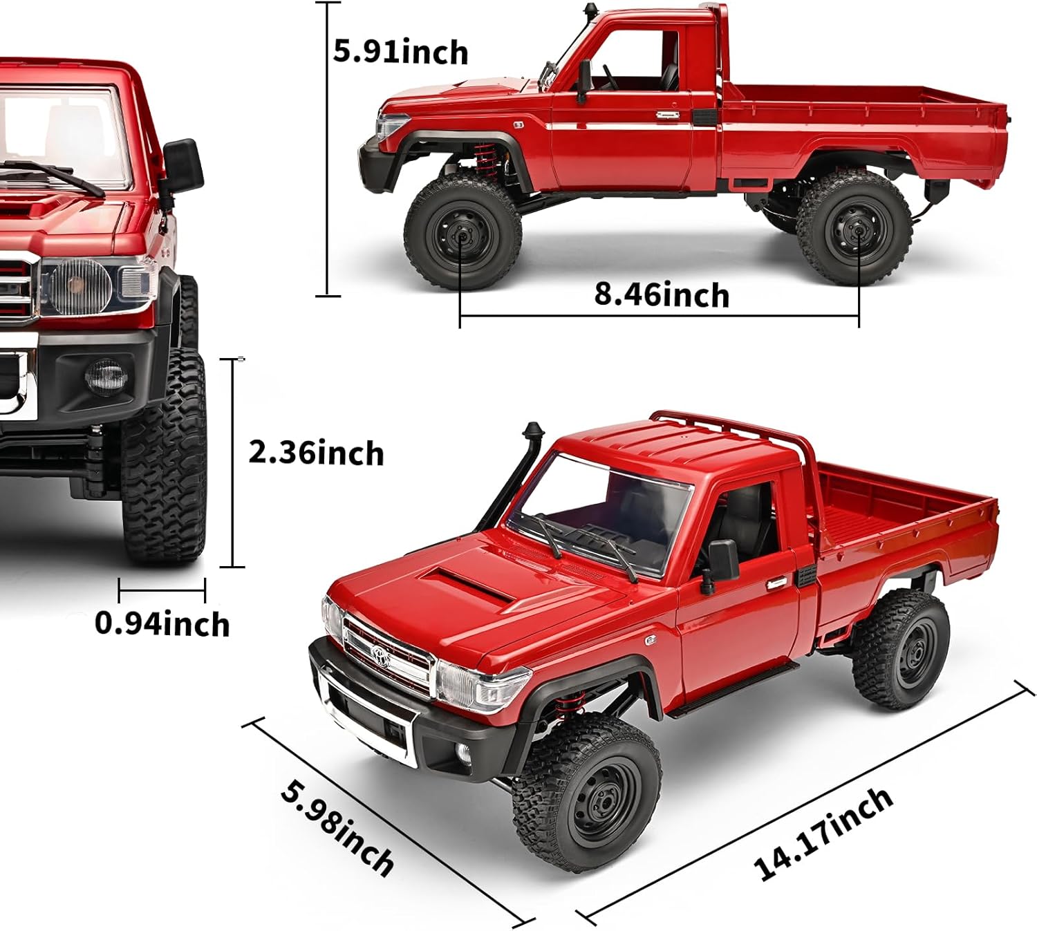 RZAPE RC Rock Crawler 1/12 RC Crawler Off Road RC Truck 4x4 with 2.4GHz Remote Control 280 Brushed Motor All Terrain Rremote Control Truck RTR Proportional Throttle Steering MN-82（Red）