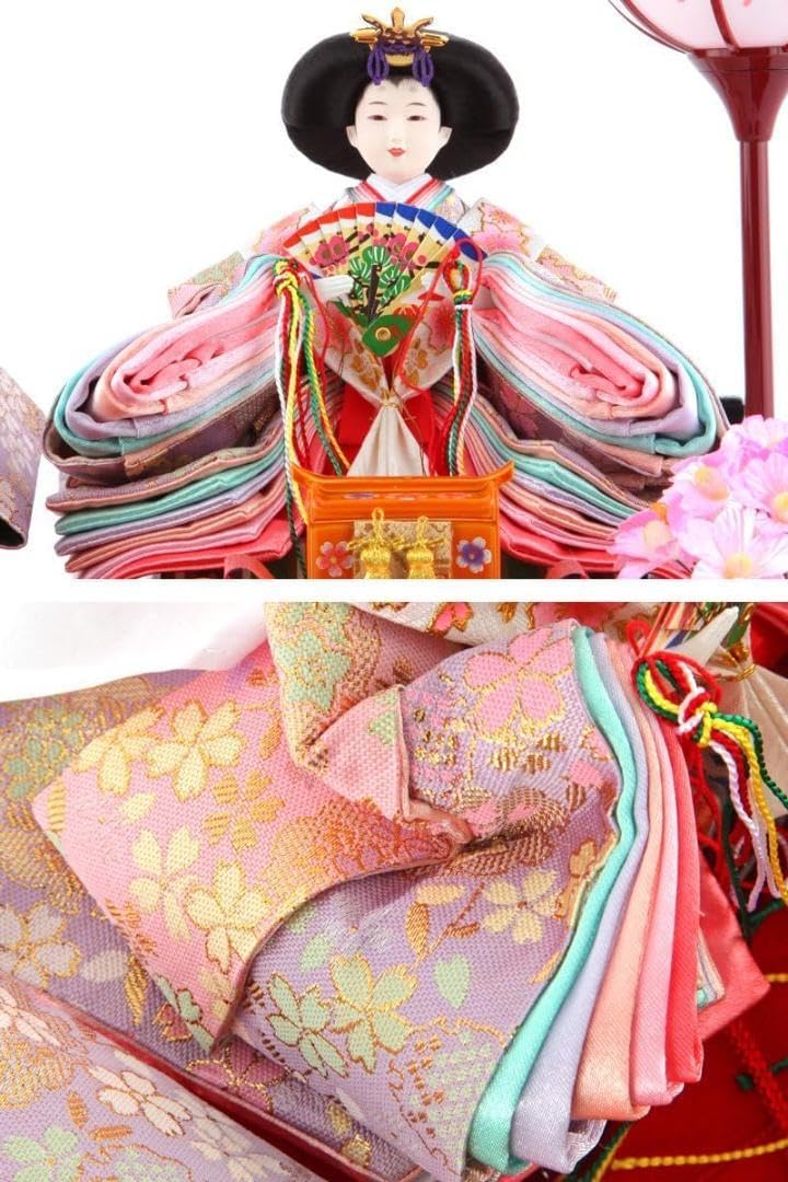 新品 2025年度新作 雛人形 ひな人形（親王飾り）清玉作 赤茶白檀塗 雛人形】ケース飾り 親王飾り「金彩桜に玉手箱白塗六角