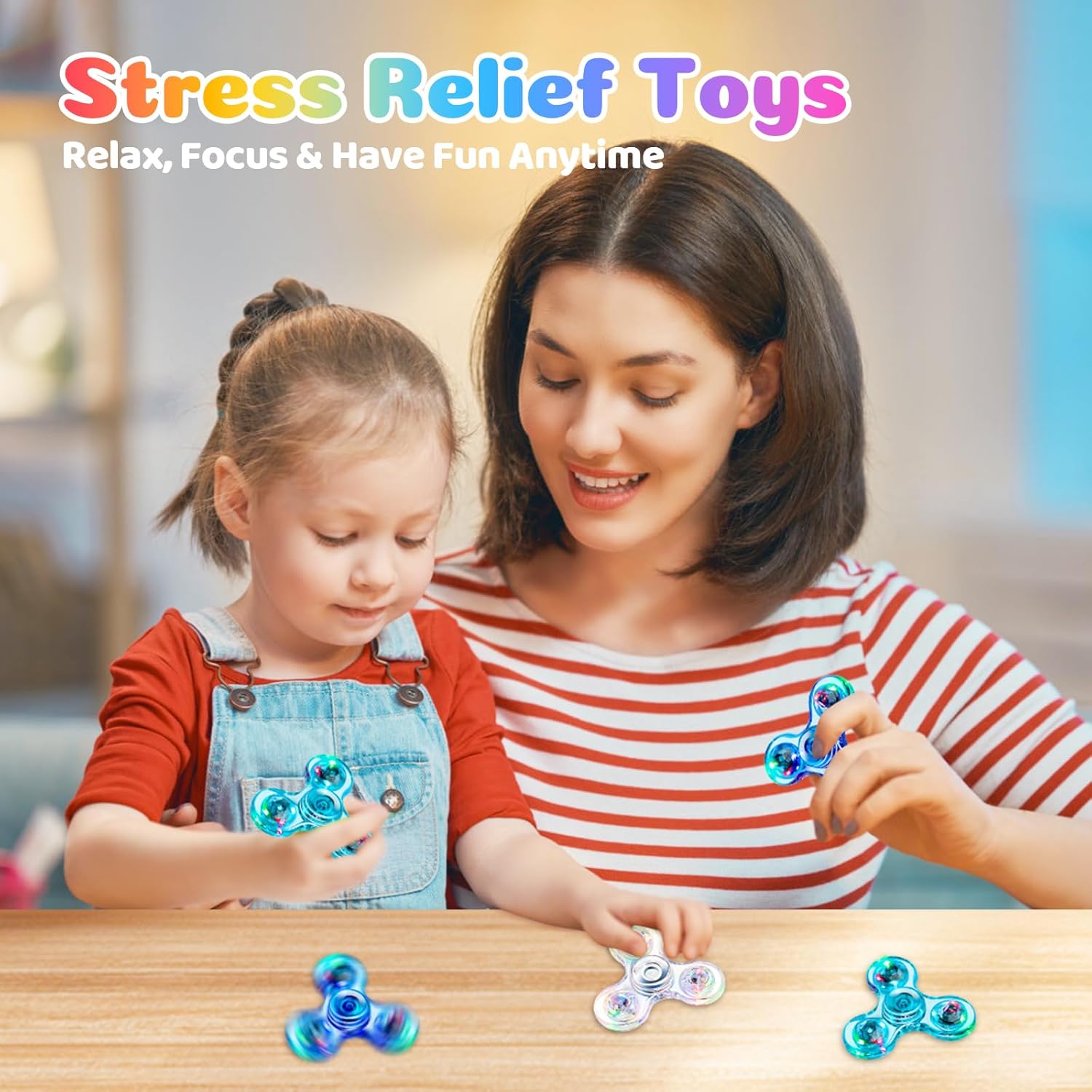 Fidget Spinner 3 Pack, LED Light Up Fidget Spinners for Kids - Glow in The Dark Fidget Spinner Toys for Christmas Party Favors, Stress Relief Toys, Stocking Stuffers