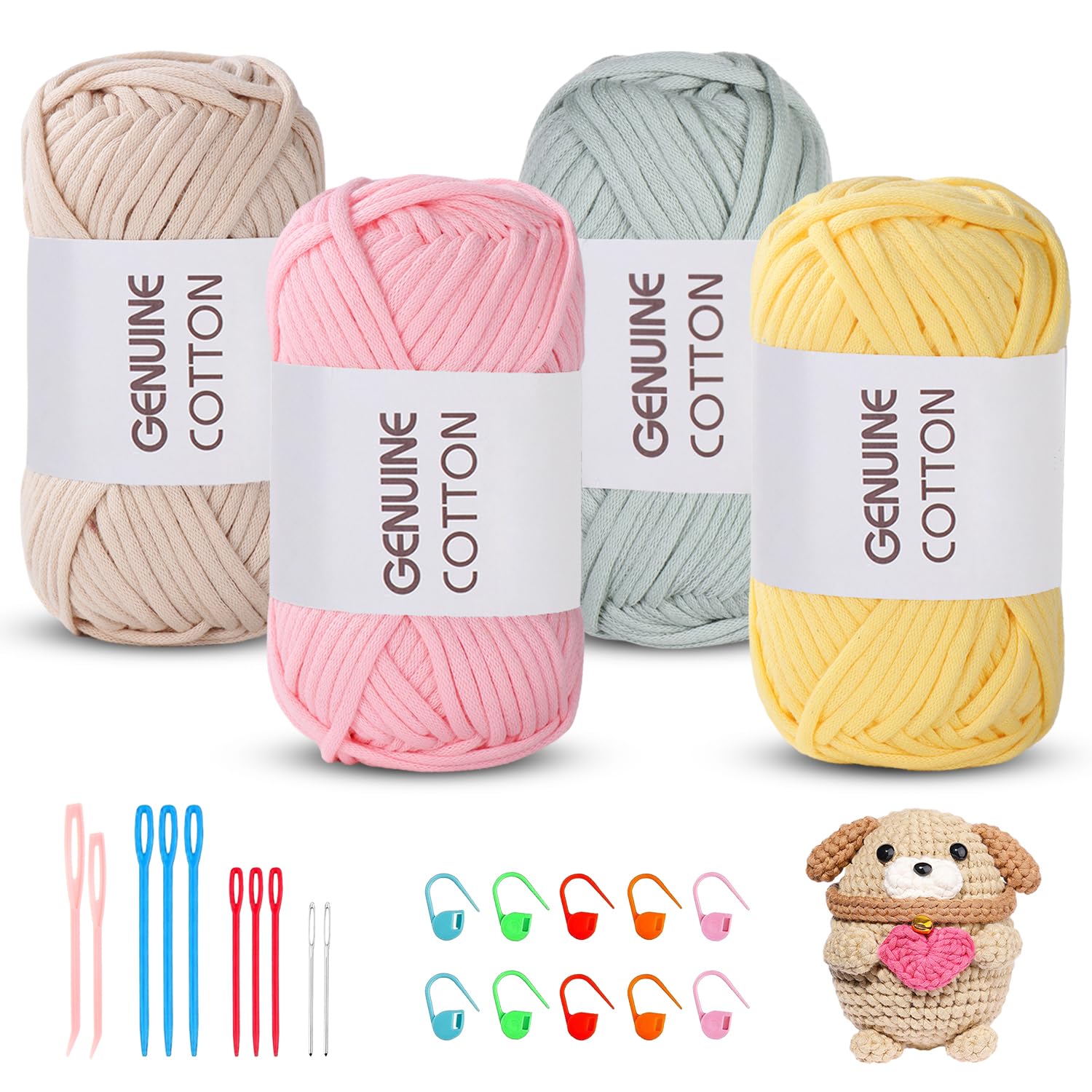 Maxee 5X50g Dickes Garn Baumwolle zum Häkeln, Chunky Häkelgarn für Anfänger, Kein Geteiltes Häkeln Amigurumi Wolle, Klobiges Baumwollgarn Einfaches Strickgarn zum Häkeln Stricke
