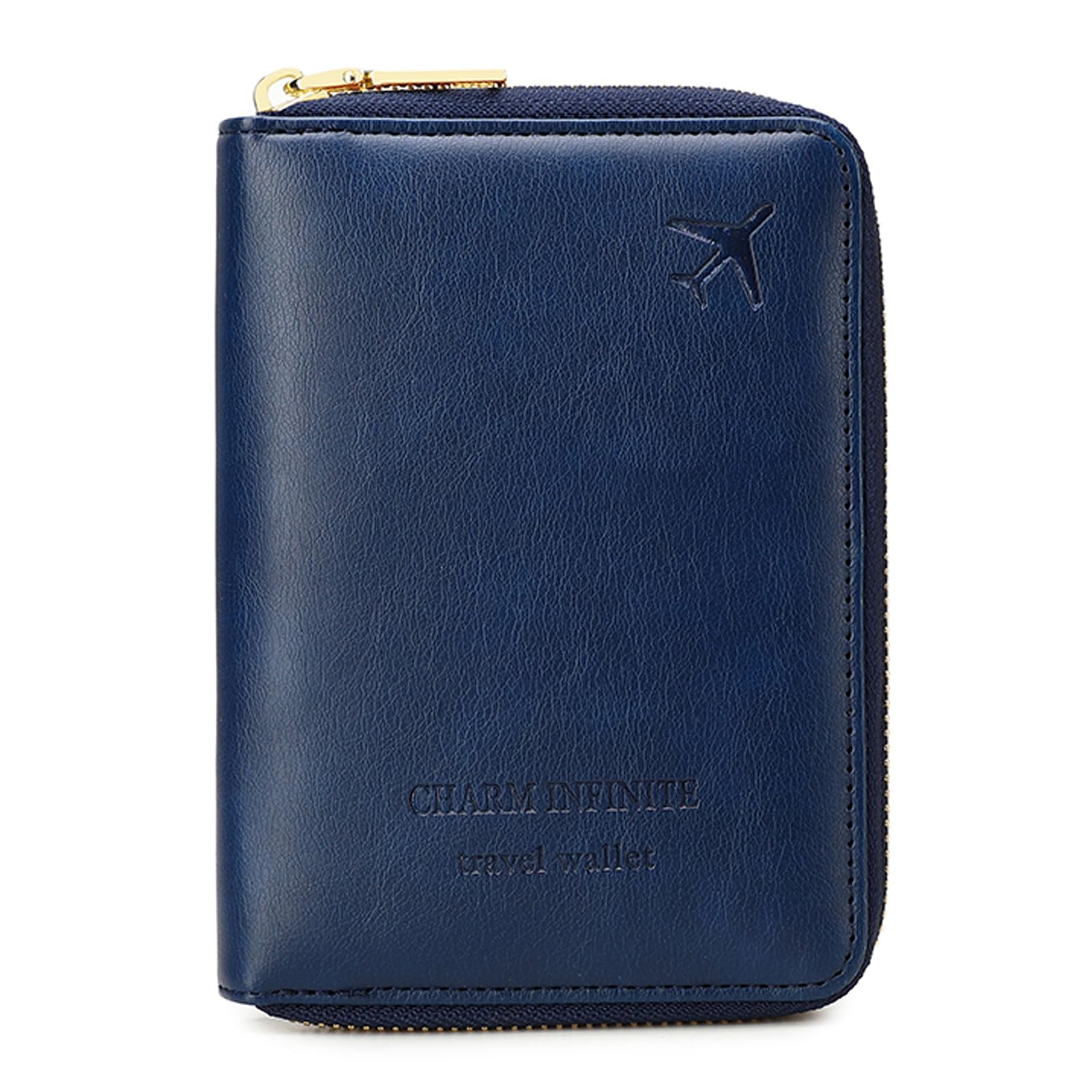 Funda para pasaporte con cierre de cremallera seguro, bloqueo RFID, piel sintética, impermeable, cartera de viaje para mujeres y hombres, Azul oscuro, Cartera para pasaporte Rfid