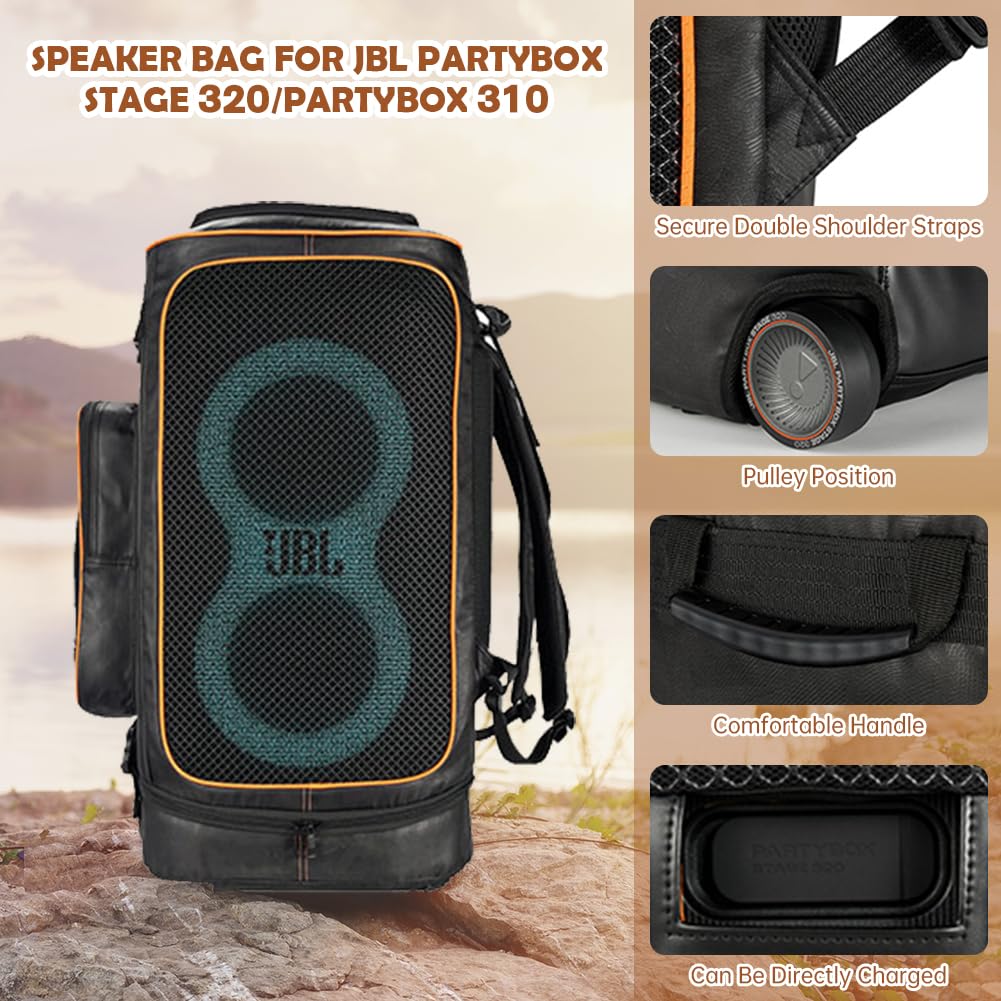 Sac de Transport pour Enceinte Portable JBL PartyBox Stage 320/PartyBox 310, Sac à Dos Robuste et imperméable, Housse de Protection