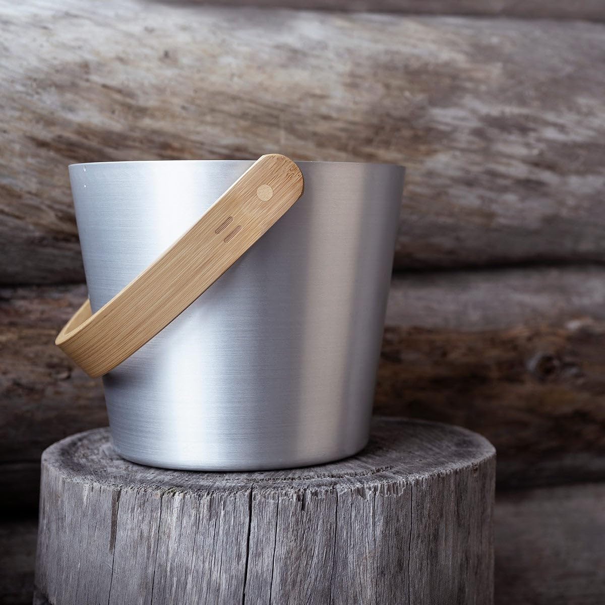 Rento - Saunaeimer, Aufgusseimer - Aluminium - Farbe: Silber - mit edlem Griff aus Bambus - 5 Liter