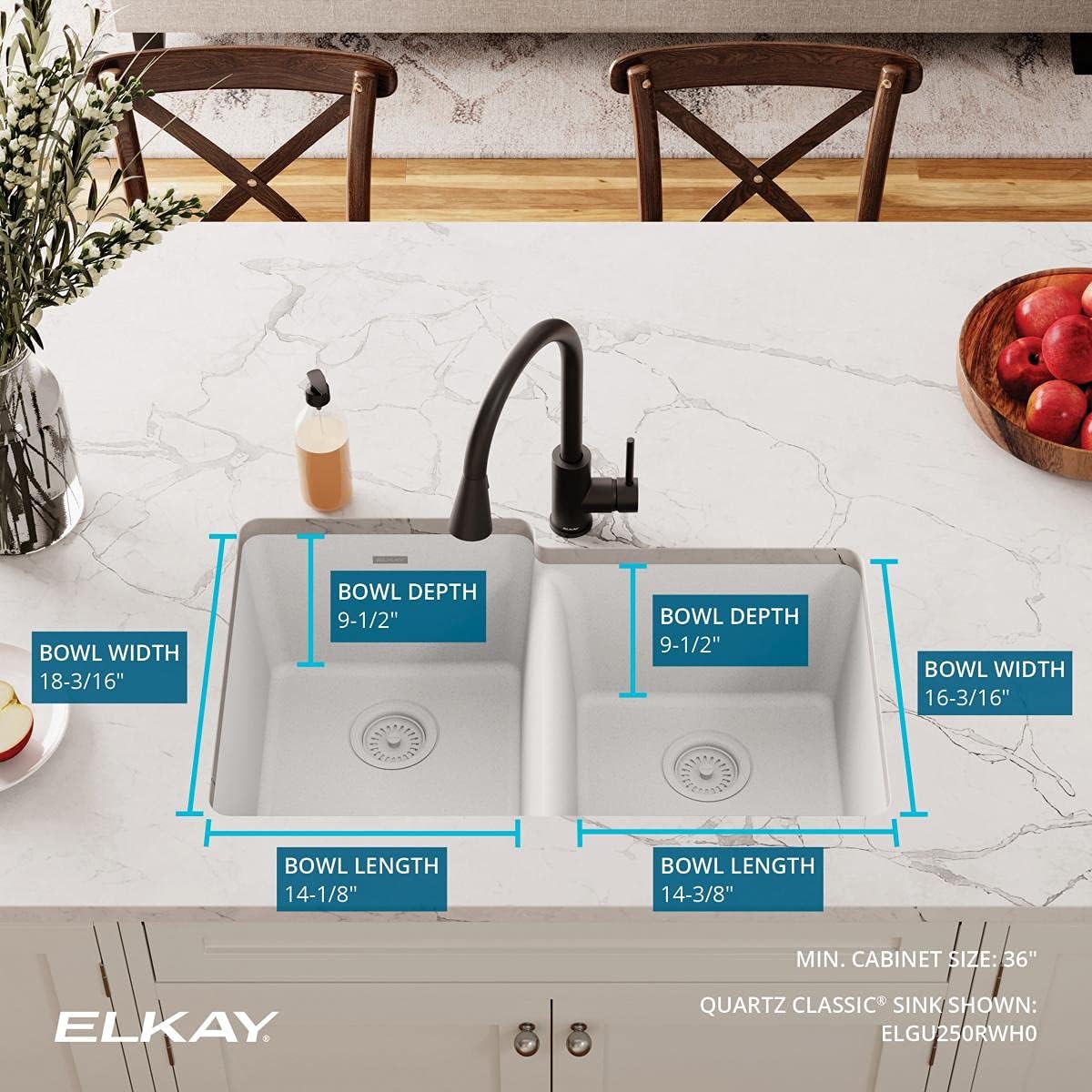 Flаѕh Dеаlѕ - 70% оƒƒ Elkay Quartz Classic 33 x 20-1/2 x 9-1/2, Offset Double Bowl Undermount Sink, White