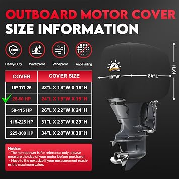 Zettum Outboard Motor Cover, 600D Boat Motor Cover Waterproof & Heavy Duty, Fade-Resistant Boat Engine Cover - Fit for Motor 25-50 HP, Black